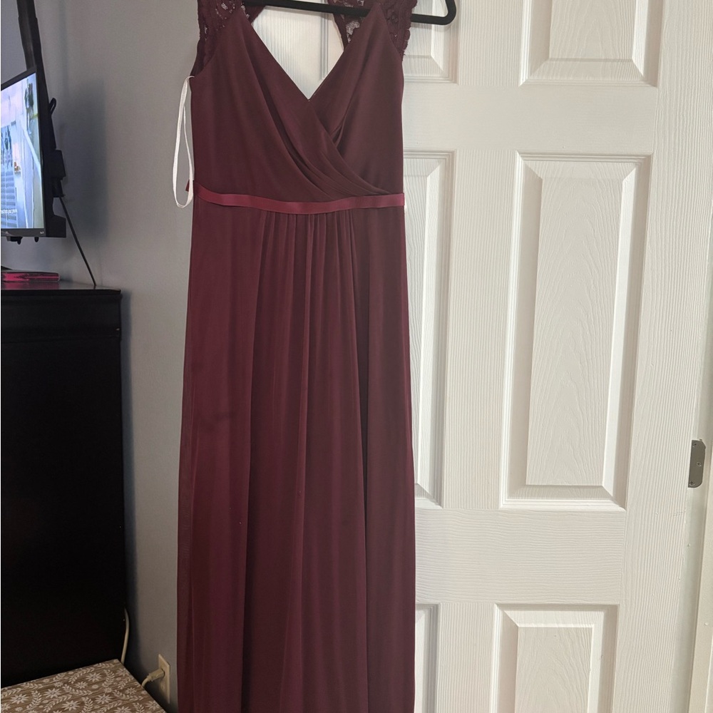 David's Bridal Red Sleeveless V-Neck Gown